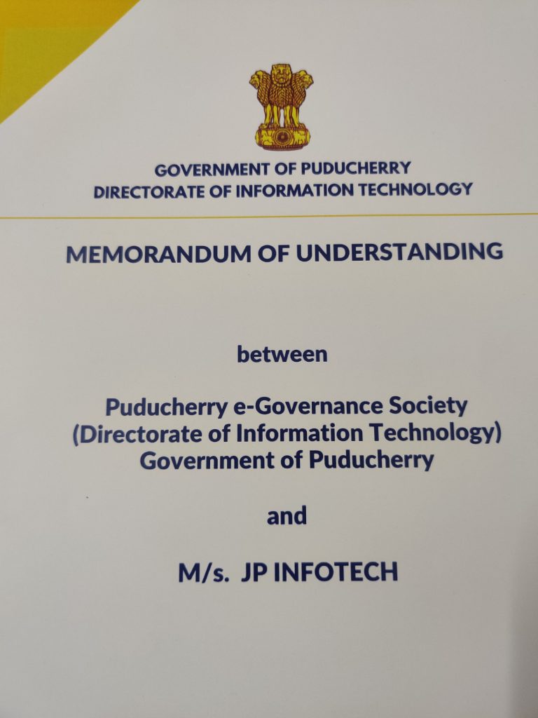 JP INFOTECH MoU with Govenment of Puducherry