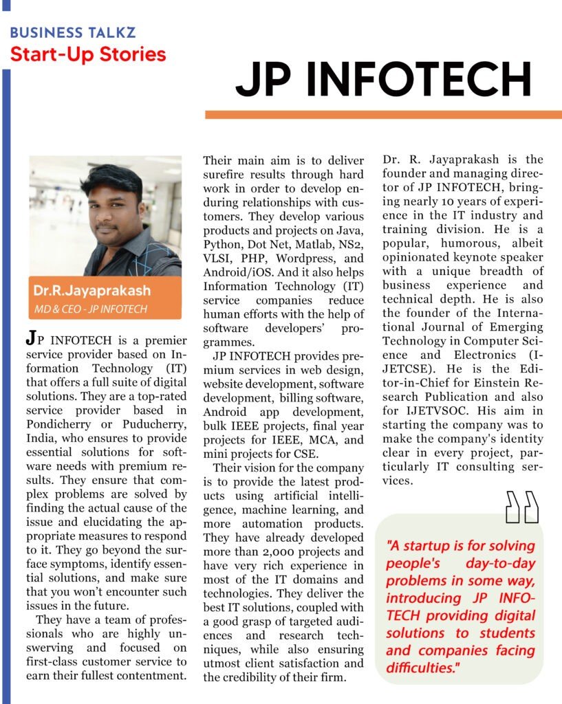 jp infotech featured in blalkz magazine